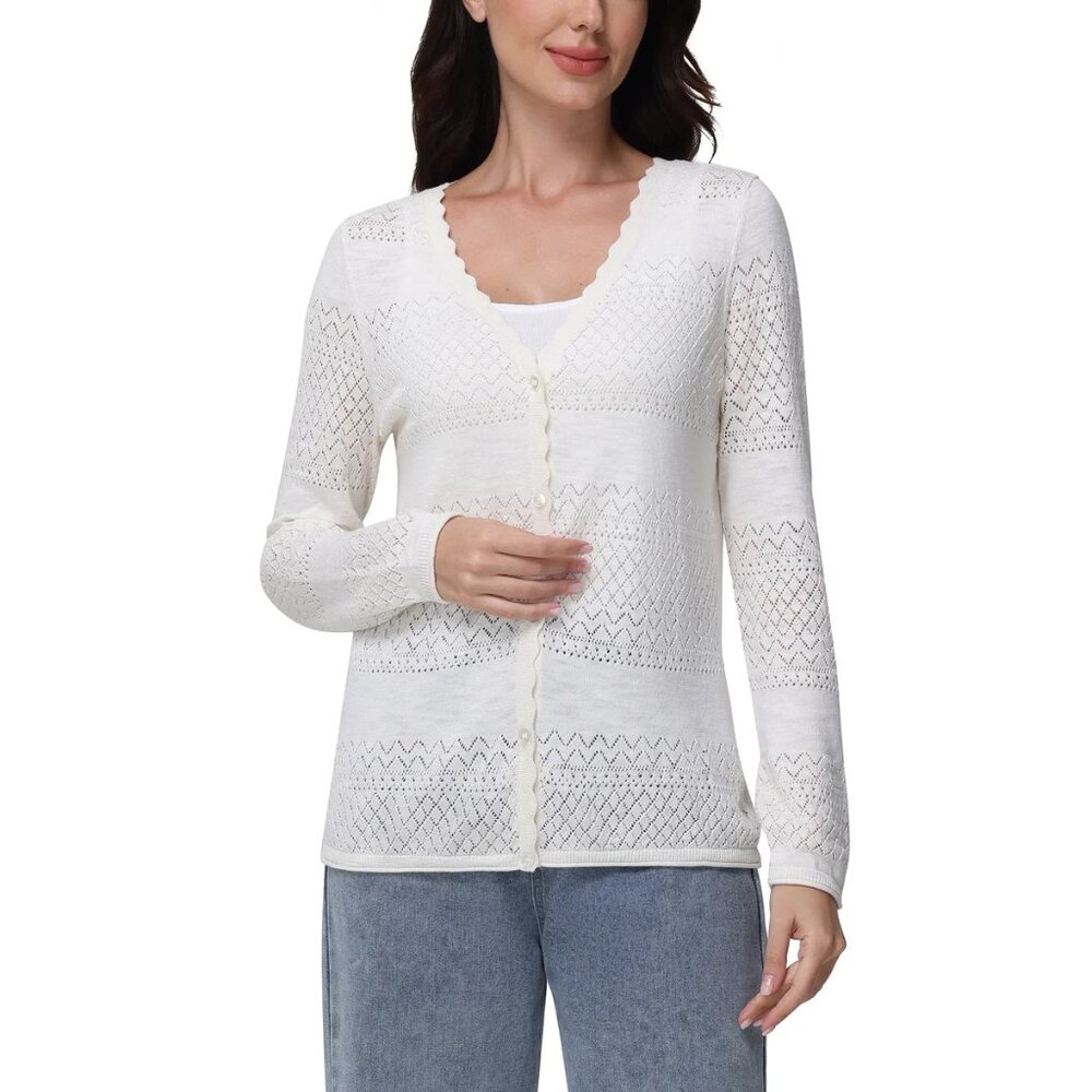 Frye Women's Button Front Lightweight Pointelle Cardigan